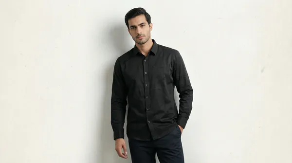 Imported_Black_Mercerized_Cotton-Poly_Blend_Smart_Fit_Shirt_For_Men