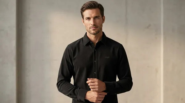 Imported_Black_Mercerized_Cotton-Poly_Blend_Regular_Fit_Shirt_For_Men