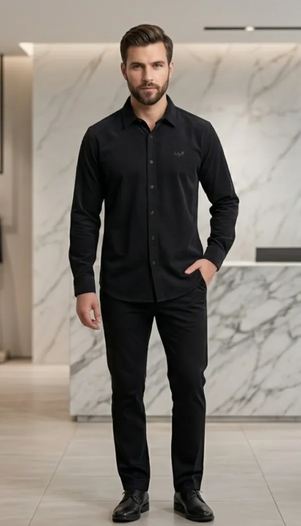 Imported_Black_Mercerized_Cotton-Poly_Blend_Regular_Fit_Shirt_For_Men