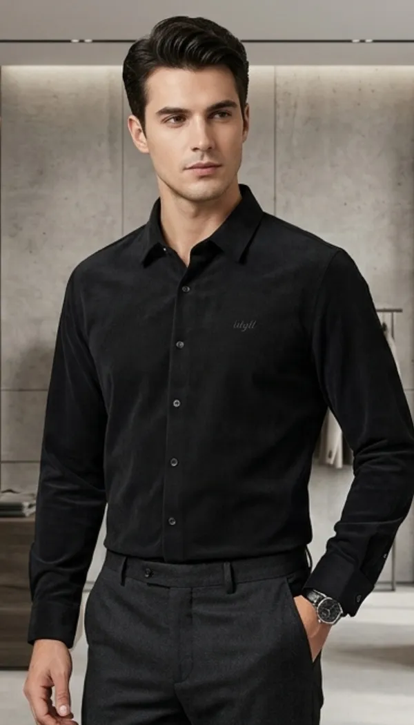 Imported_Black_Mercerized_Cotton-Poly_Blend_Regular_Fit_Shirt_For_Men