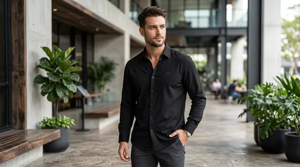 Imported_Black_Mercerized_Cotton-Poly_Blend_Regular_Fit_Shirt_For_Men