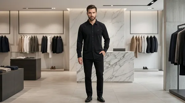 Imported_Black_Mercerized_Cotton-Poly_Blend_Regular_Fit_Shirt_For_Men