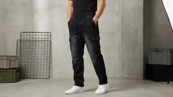imported_baggy_Black_Cotton_Cargo_Jeans_For_Men