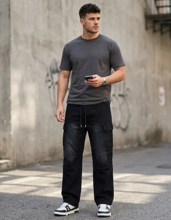 imported_baggy_Black_Cotton_Cargo_Jeans_For_Men