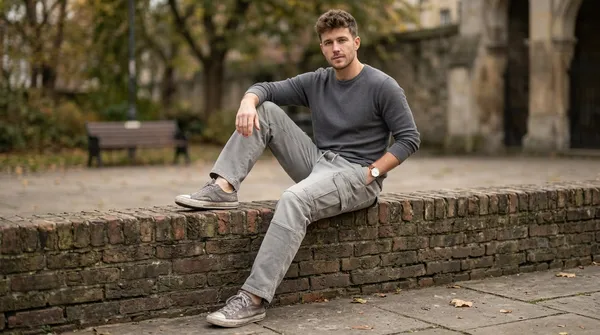 imported_baggy_fit_Grey_Cotton_denim_Cargo_For_Men
