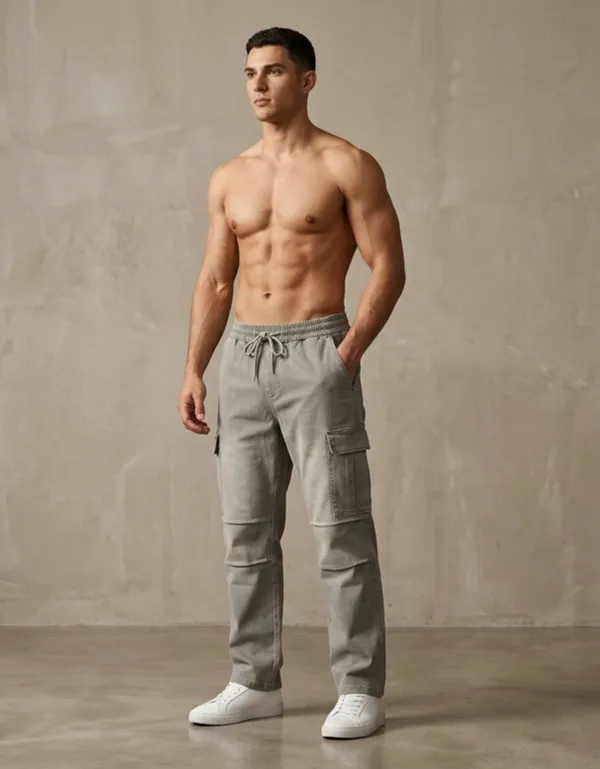imported_baggy_fit_Grey_Cotton_denim_Cargo_For_Men