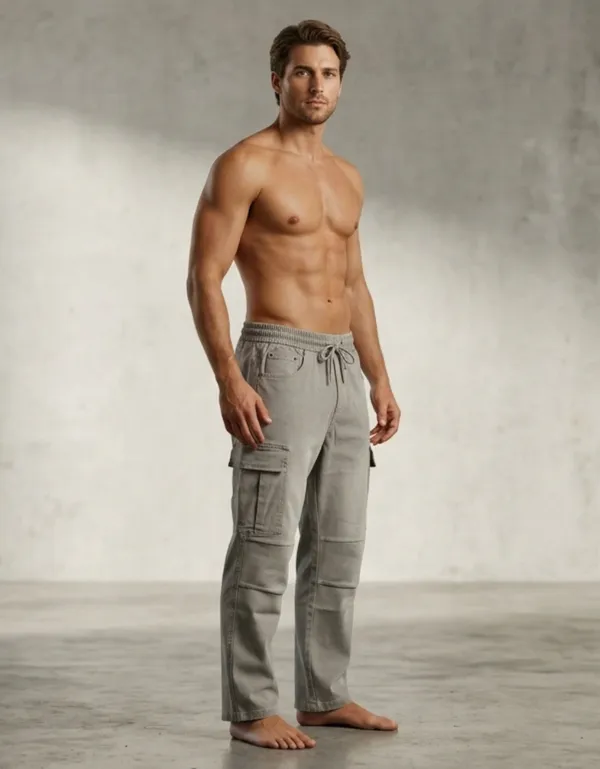 imported_baggy_fit_Grey_Cotton_denim_Cargo_For_Men