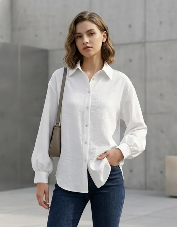 imported_White_Lyocell_Wrinkle-Free_Shirt_For_Women