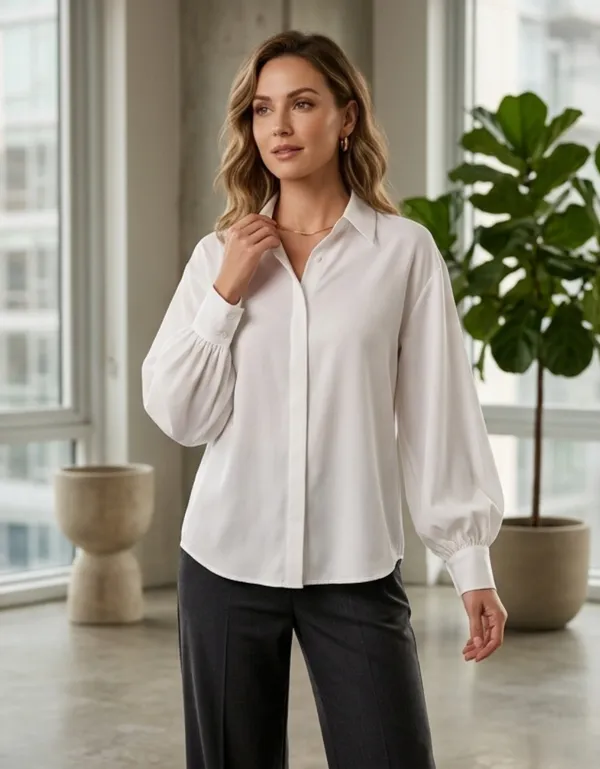 imported_White_Lyocell_Wrinkle-Free_Shirt_For_Women