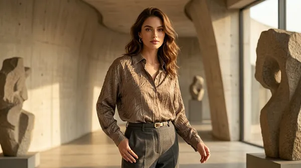Imported_Brown_Lyocell_Smart_Fit_Wrinkle_Free_Shirt_For_Women