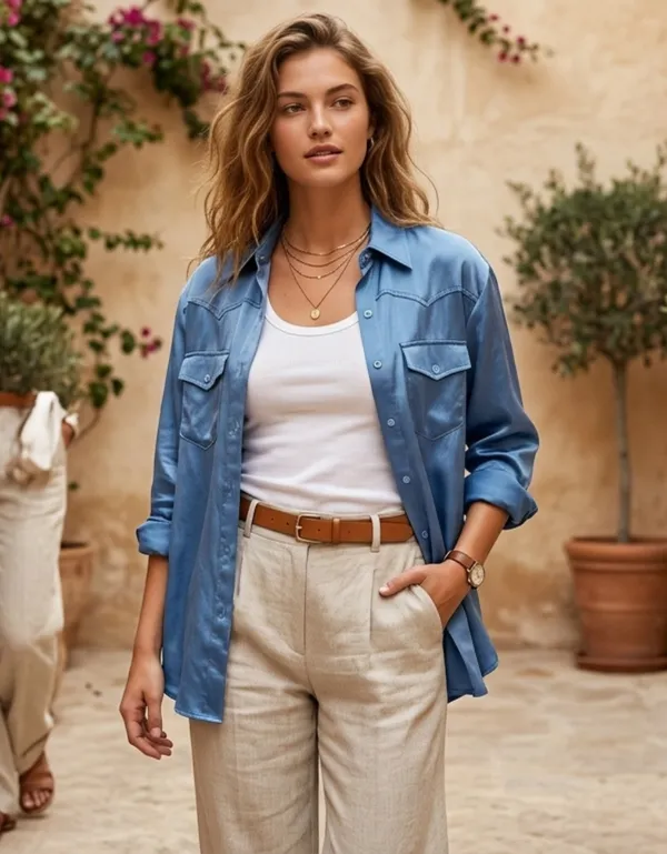 imported_Blue_Lyocell_Tencel_Silk-Touch_Shirt_For_Women