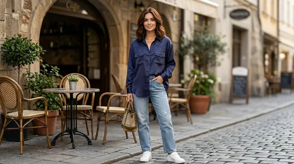 Imported_Navy_Blue_Lyocell_Smart_Fit_Wrinkle_Free_Shirt_For_Women