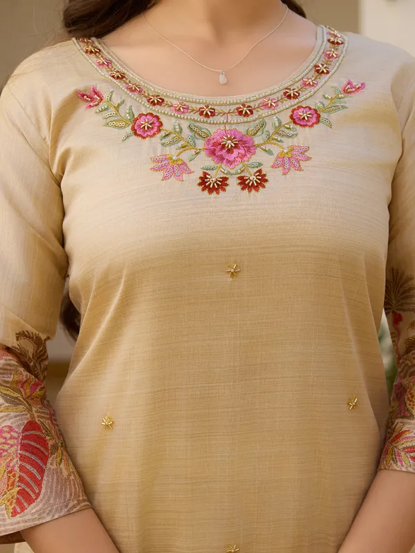 Neeva_store_Viscose_Beige_Color_Kurta_Suit_Set