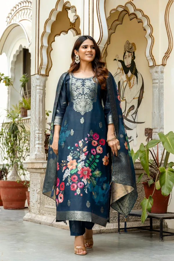 Neeva_store_Cotton_Blend_Navy_Color_Kurta_Suit_Set