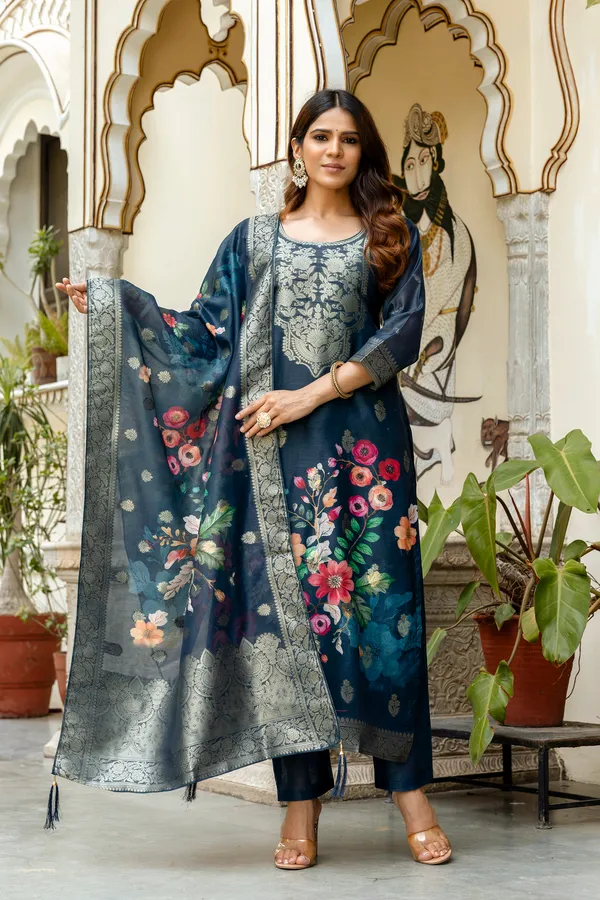 Neeva_store_Cotton_Blend_Navy_Color_Kurta_Suit_Set