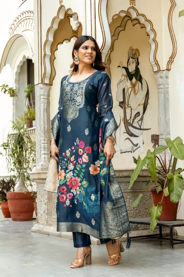 Neeva_store_Cotton_Blend_Navy_Color_Kurta_Suit_Set