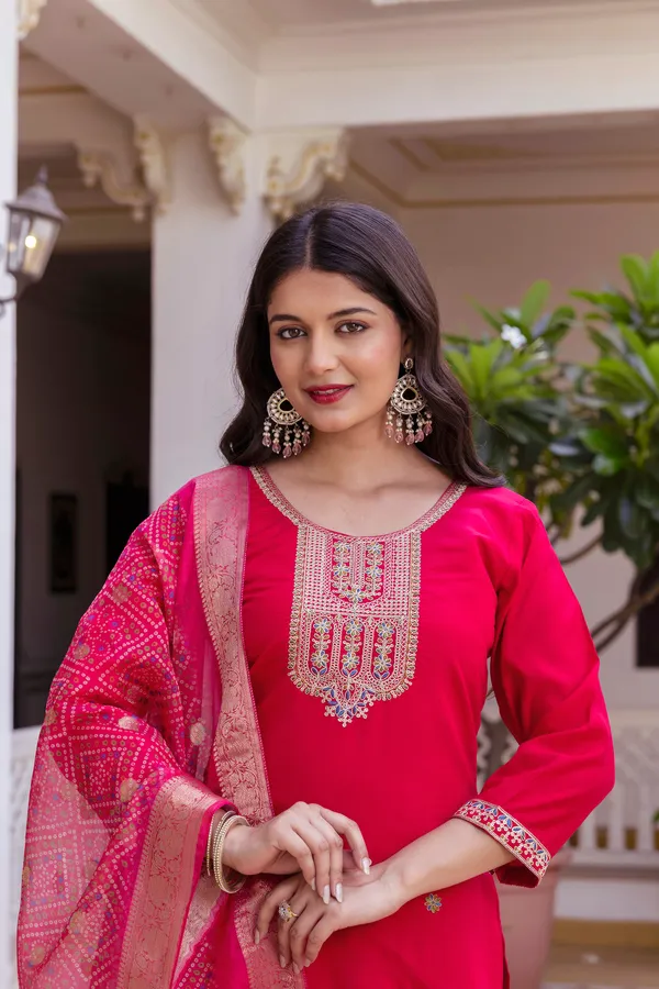 Neeva_store_Viscose_Pink_Color_Kurta_Suit_Set