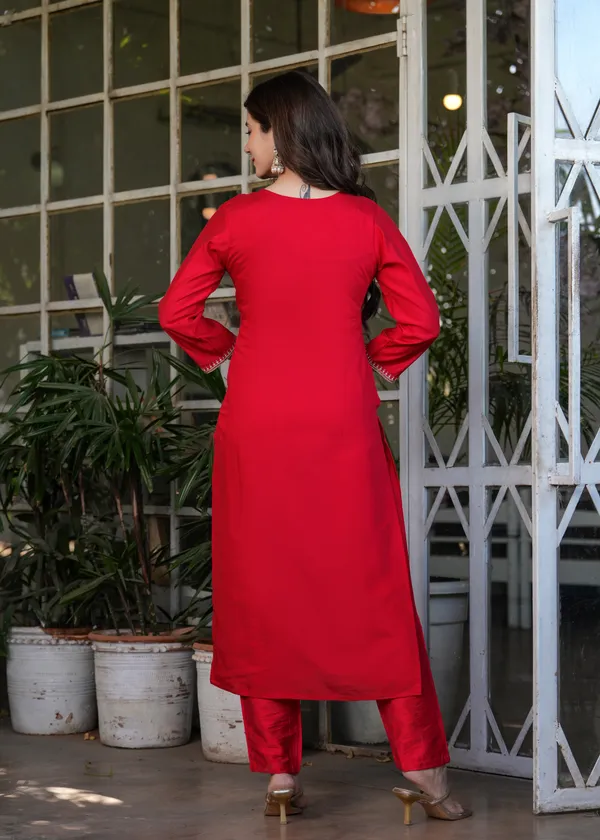 Neeva_store_Viscose_Red_Color_Kurta_Suit_Set