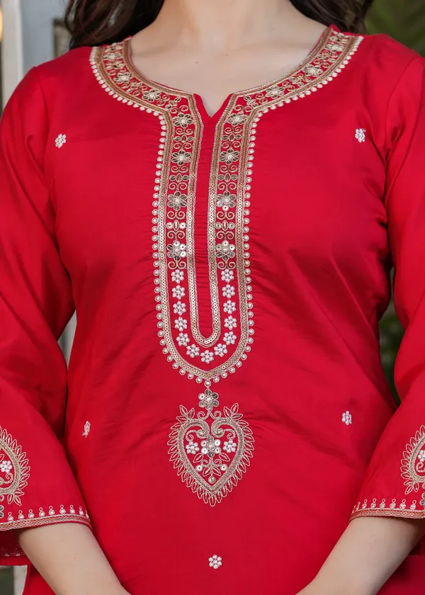 Neeva_store_Viscose_Red_Color_Kurta_Suit_Set
