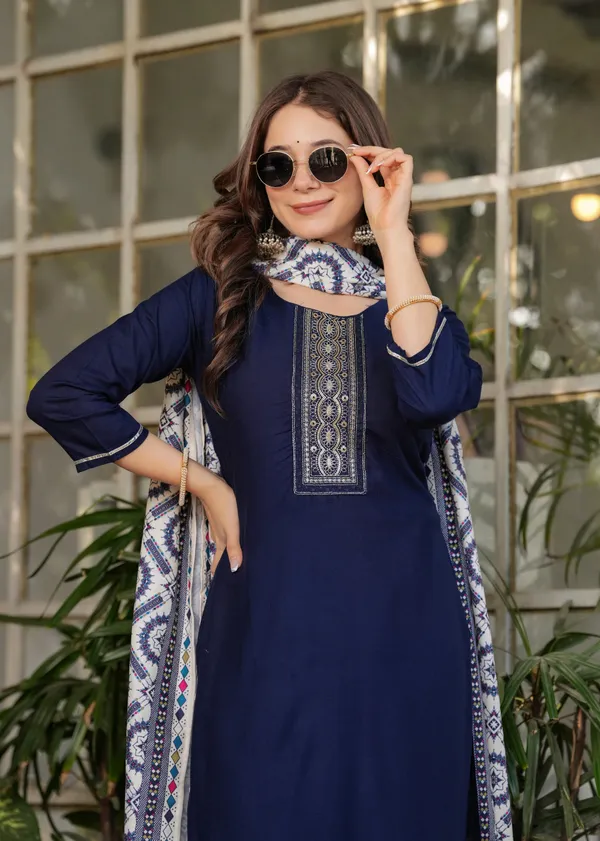 Neeva_store_Viscose_Navy_Color_Kurta_Suit_Set