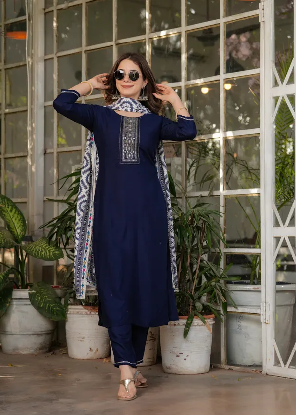 Neeva_store_Viscose_Navy_Color_Kurta_Suit_Set