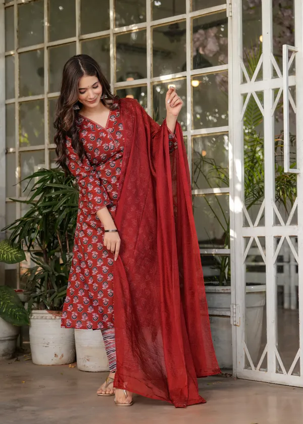 Neeva_store_Cotton_Blend_Rust_Color_Kurta_Suit_Set
