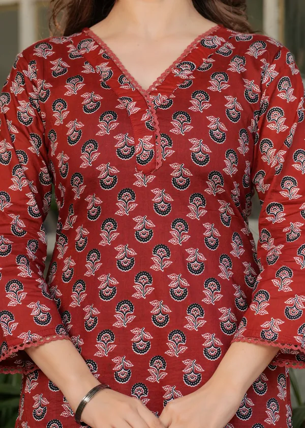 Neeva_store_Cotton_Blend_Rust_Color_Kurta_Suit_Set