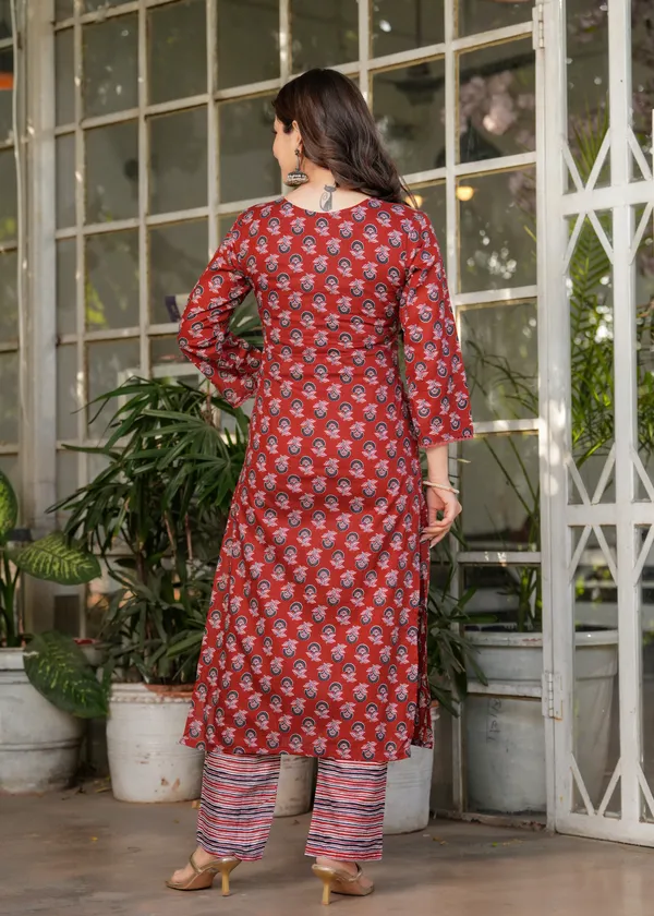 Neeva_store_Cotton_Blend_Rust_Color_Kurta_Suit_Set