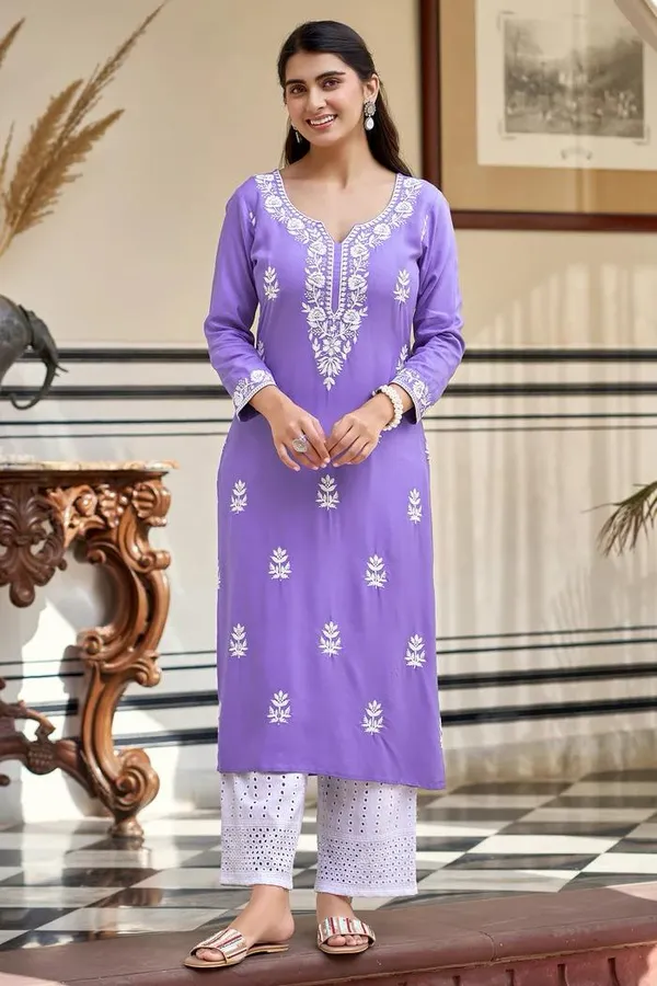 Neeva_store_Viscose_Lavender_Color_Kurta_Suit_Set