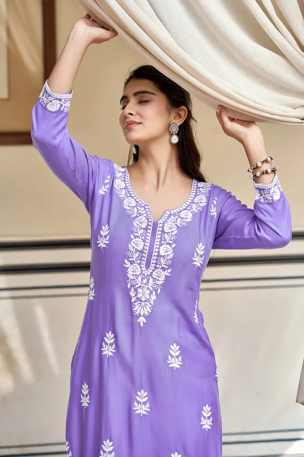 Neeva_store_Viscose_Lavender_Color_Kurta_Suit_Set