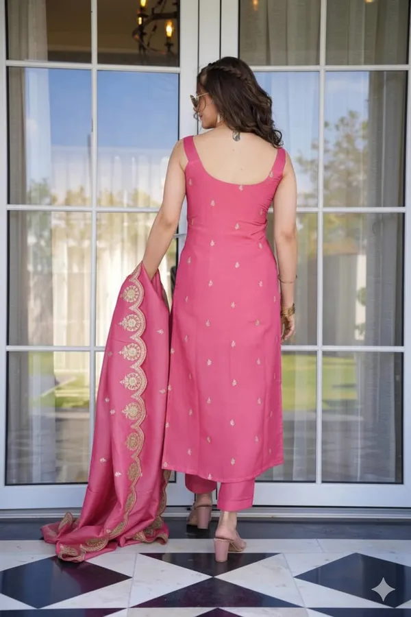 Neeva_store_Viscose_Peach_Color_Kurta_Suit_Set