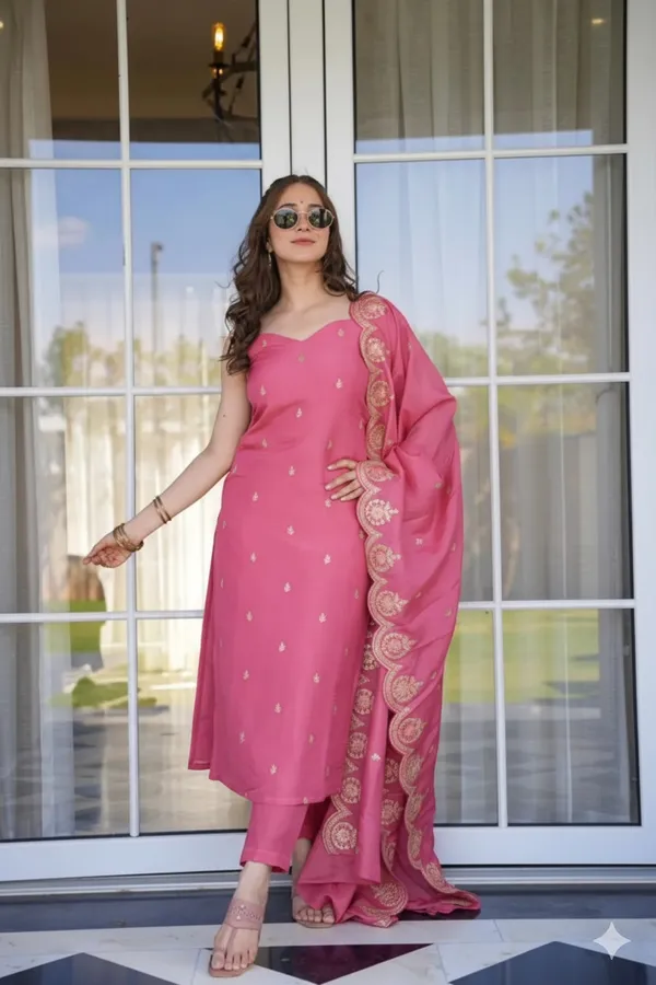 Neeva_store_Viscose_Peach_Color_Kurta_Suit_Set