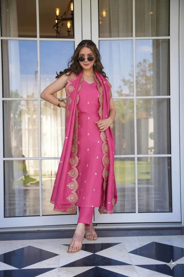 Neeva_store_Viscose_Peach_Color_Kurta_Suit_Set