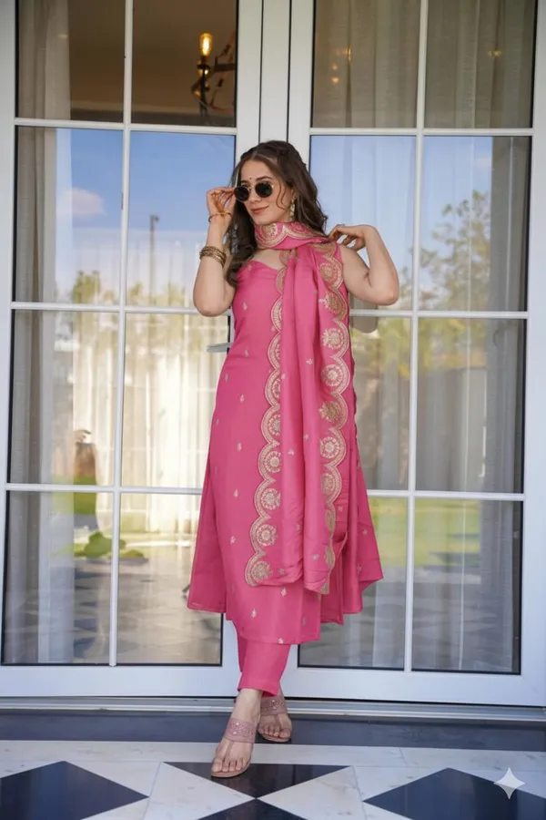 Neeva_store_Viscose_Peach_Color_Kurta_Suit_Set