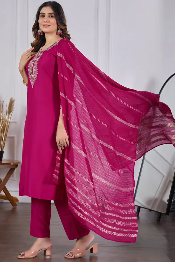 Neeva_store_Viscose_Maroon_Color_Kurta_Suit_Set