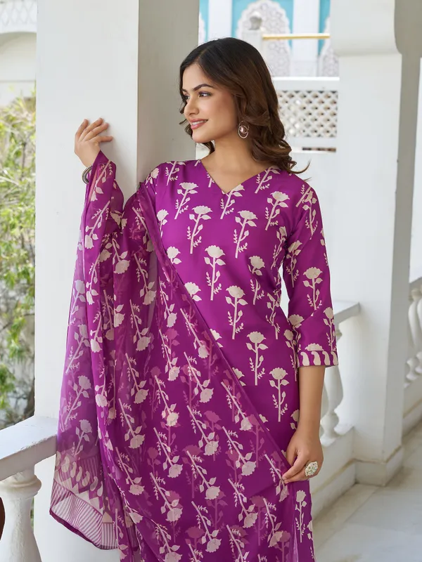 Neeva_store_Cotton_Purple_and_White_Wine_Color_Kurta_Suit_Set