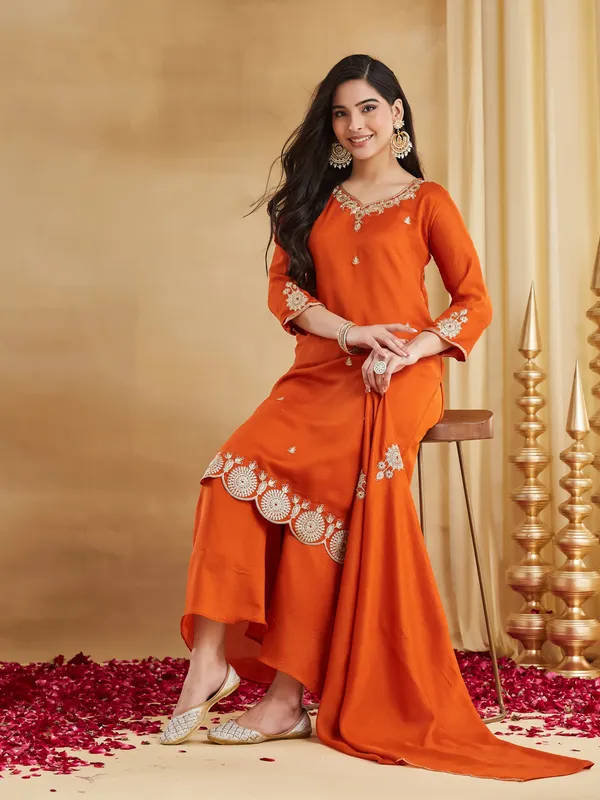 Neeva_store_Silk_Blend_Orange_Color_Kurta_Suit_Set
