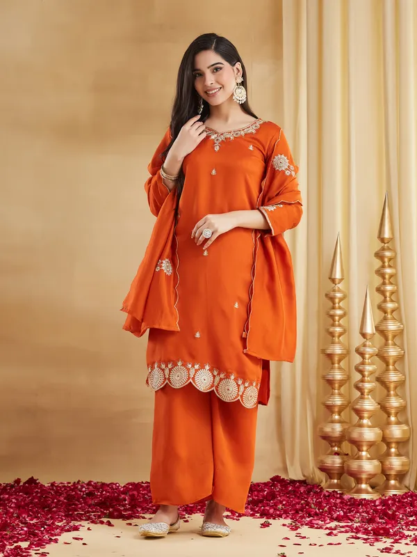 Neeva_store_Silk_Blend_Orange_Color_Kurta_Suit_Set