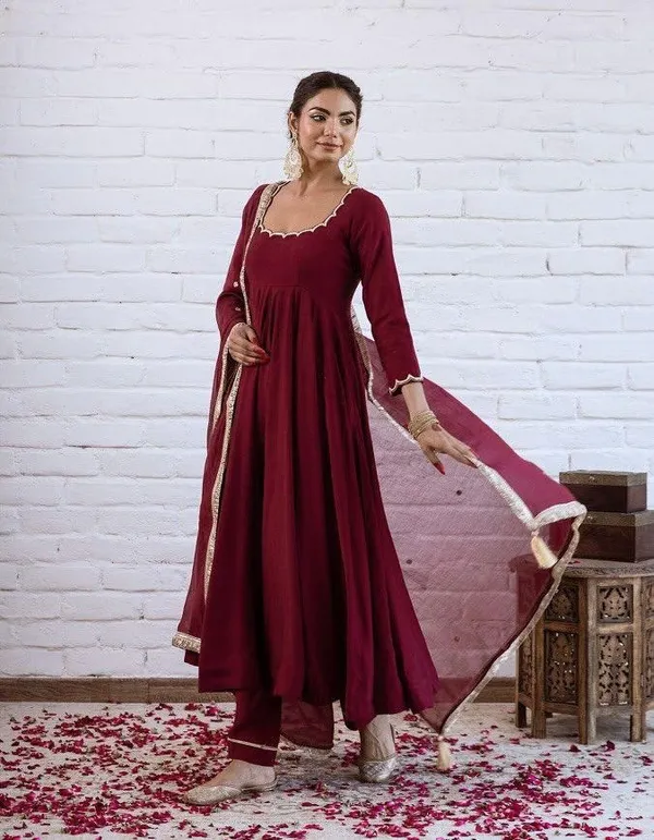Neeva_store_Viscose_Maroon_Color_Kurta_Suit_Set