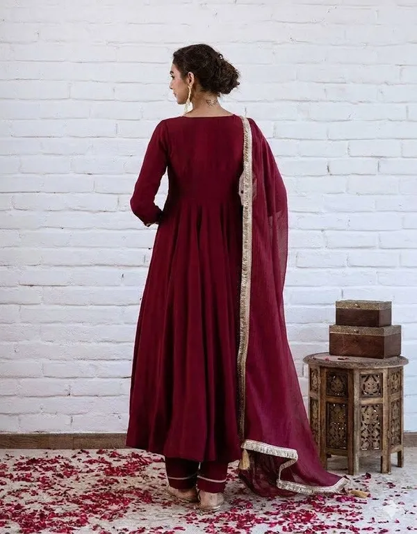 Neeva_store_Viscose_Maroon_Color_Kurta_Suit_Set