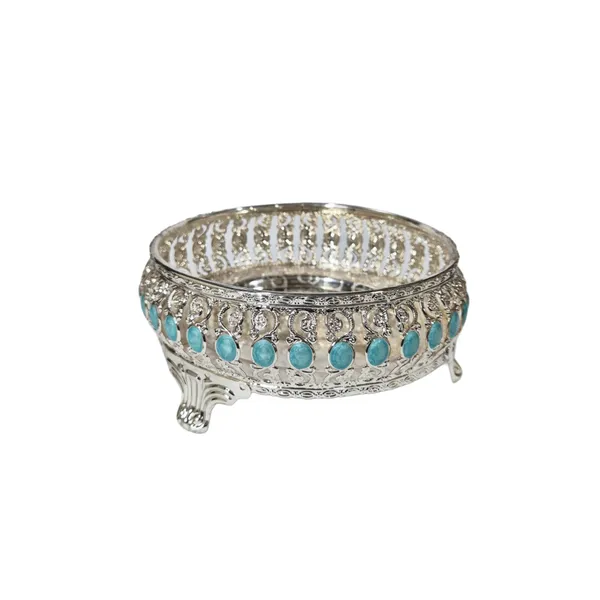 Silver_Turquoise_Stone_Decorative_Bowl_With_Legs