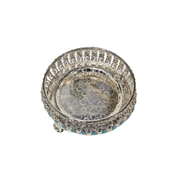 Silver_Turquoise_Stone_Decorative_Bowl_With_Legs