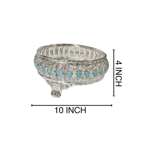 Silver_Turquoise_Stone_Decorative_Bowl_With_Legs