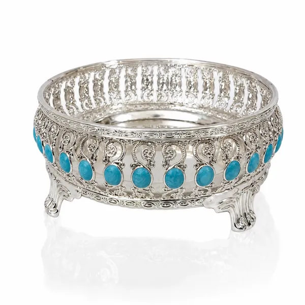 Silver_Turquoise_Stone_Decorative_Bowl_With_Legs