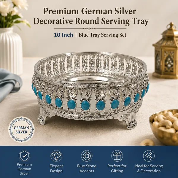Silver_Turquoise_Stone_Decorative_Bowl_With_Legs