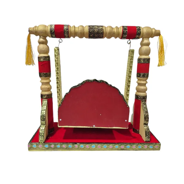 Balaji_Mart_Handmade_Wooden_Laddu_Gopal_Jhula_with_Peacock_Backrest,_Red_Velvet_Seat,_Decorative_Krishna_Swing_for_Home_Temple_&_Janmashtami_2_No.