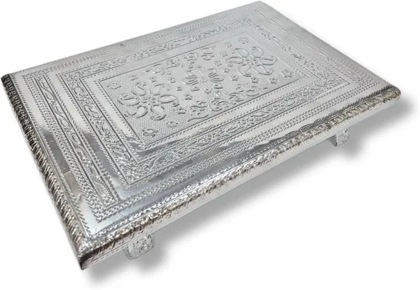 Balaji_Mart_Royal_Silver_Pooja_Bajot_Wooden,_Aluminium_All_Purpose_Chowki_(Steel,_Pack_Of_1)