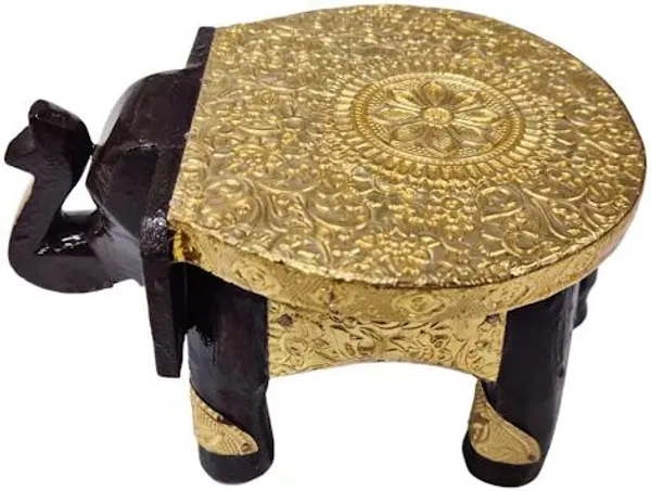 Balaji_Mart_Handcrafted_Wooden_Elephant_Stool_Wooden_All_Purpose_Chowki_(Black,_Gold,_Pack_Of_1)