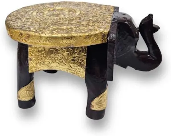 Balaji_Mart_Handcrafted_Wooden_Elephant_Stool_Wooden_All_Purpose_Chowki_(Black,_Gold,_Pack_Of_1)