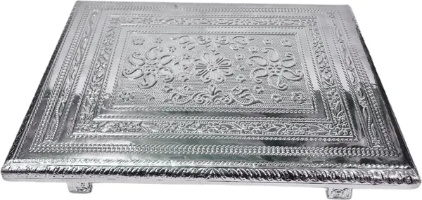 Shubhmangal_Wooden_Pooja_Patla_8X12_Inch_Silver_Flower_Design_|_Temple_Chowki_Wooden_Pooja_Chowki_(Silver,_Pack_Of_1)